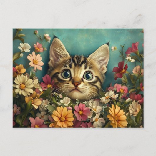 Kat en bloemen briefkaart (Voorkant)