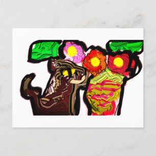Kat en bloemen briefkaart