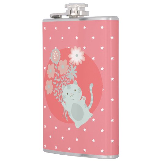 kat en bloemen heupfles (Links)