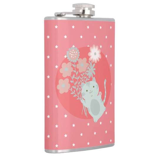 kat en bloemen heupfles (Rechts)
