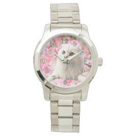 Kat en bloemen horloge