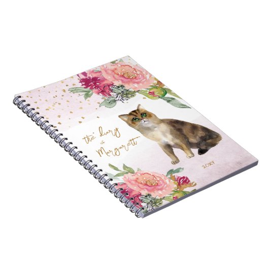 Kat en Bloemen Illustratie Kinder Notitieboek (Rechterzijde)