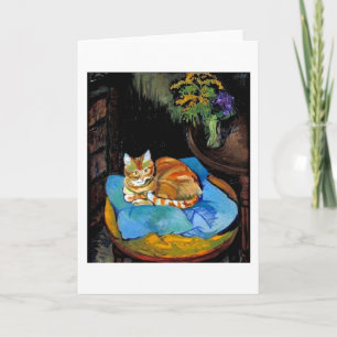 Kat en bloemen in Vase, Suzanne Valadon Kaart