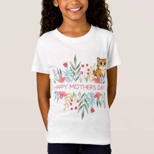 kat en bloemen ontwerp t-shirt (Voorkant)