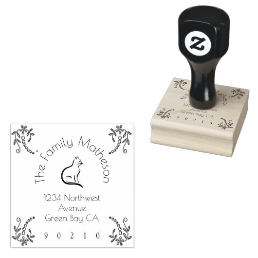 Kat en bloemen rubberstempel (Gestempeld)
