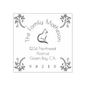 Kat en bloemen rubberstempel (Afrduk)