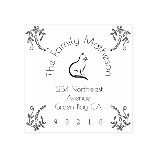 Kat en bloemen rubberstempel (Afrduk)