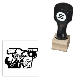 Kat en bloemen rubberstempel