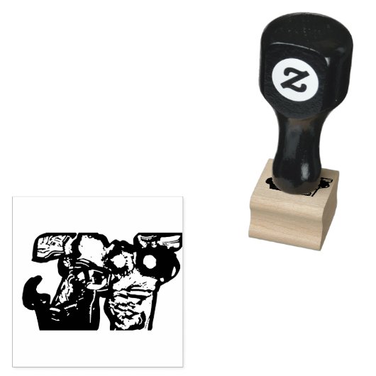 Kat en bloemen rubberstempel (Gestempeld)