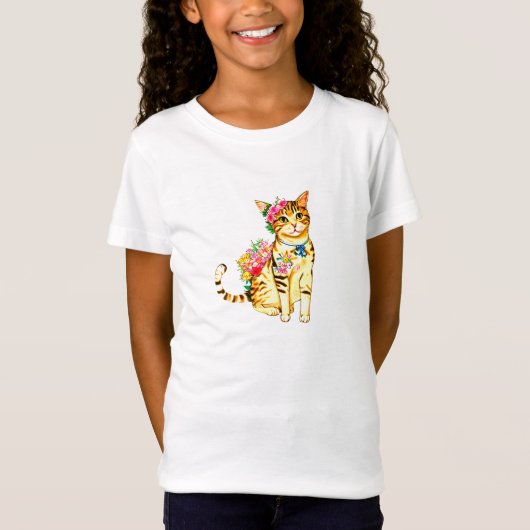 Kat en bloemen t-shirt (Voorkant)
