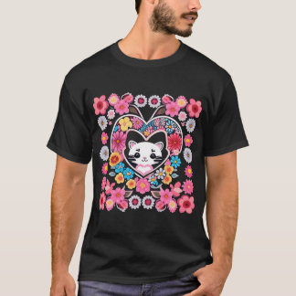 Kat en bloemen t-shirt