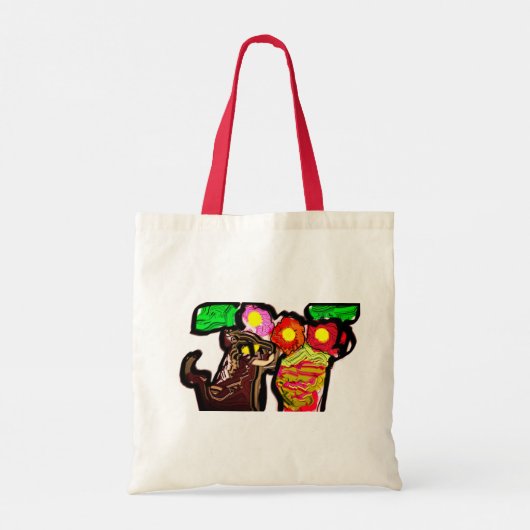 Kat en bloemen tote bag (Achterkant)