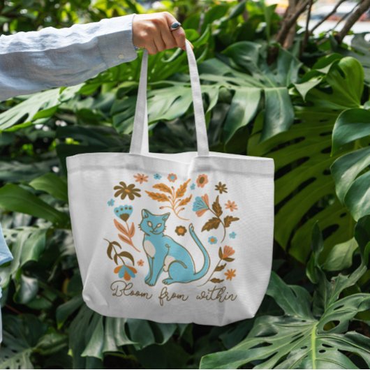 Kat en bloemen tote bag