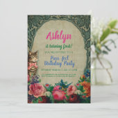 Kat en Bloemen Uitnodiging (Staand voorkant)