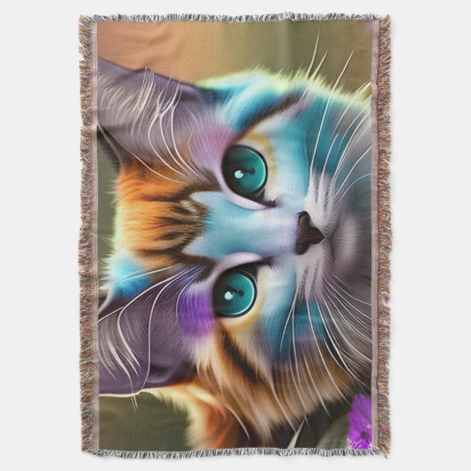 kat en bloemen van blauwe en roestkalikat deken (Voorkant Verticaal)