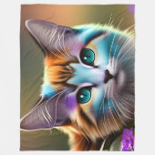 kat en bloemen van blauwe en roestkalikat fleece deken (Voorkant)