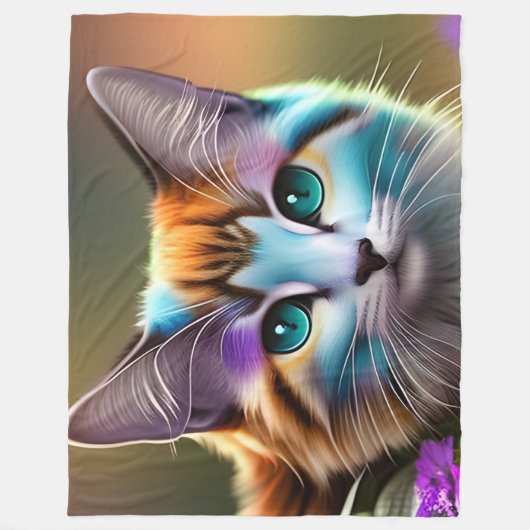 kat en bloemen van blauwe en roestkalikat fleece deken (Voorkant)