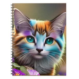 kat en bloemen van blauwe en roestkalikat notitieboek