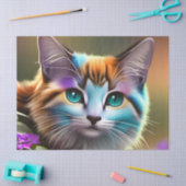 kat en bloemen van blauwe en roestkalikat tissuepapier (Craft)