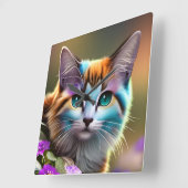 kat en bloemen van blauwe en roestkalikat vierkante klok (Hoek)