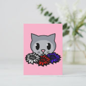 Kat en bloemen voor kinderen briefkaart (Staand voorkant)