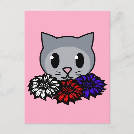 Kat en bloemen voor kinderen briefkaart (Voorkant)