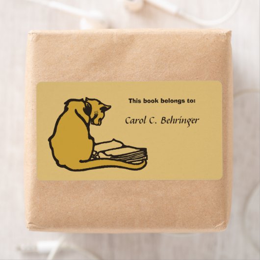 Kat en boek,  boekplaat aanpasbaar etiket (Insitu)