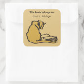 Kat en boek,  boekplaat aanpasbaar vierkante sticker (Tas)