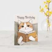 Kat en boek Verjaardag Kaart (Gele Bloem)