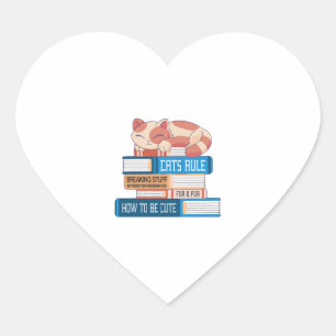 Kat en boeken hart sticker