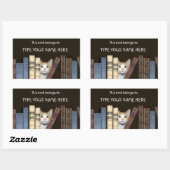 Kat en boeken rechthoekige sticker (Vel)