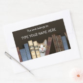 Kat en boeken rechthoekige sticker (Envelop)