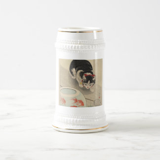 Kat en Bowl van Goldfish door Ohara Koson Bierpul