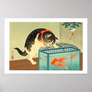 Kat en Bowl van Goldfish Shoson Ohara 1930 Poster