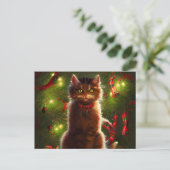Kat en Briefkaart voor kerstboombegroeting (Staand voorkant)