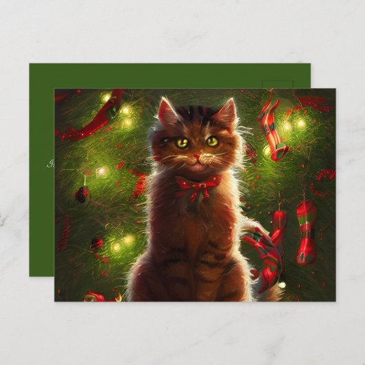 Kat en Briefkaart voor kerstboombegroeting (Voorkant / Achterkant)