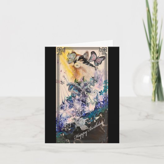 Kat en Butterfly Birthday Kaart (Voorkant)