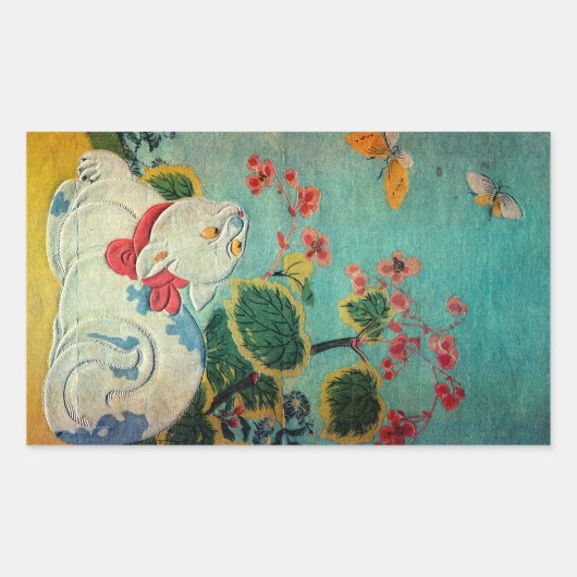 Kat en Butterfly, Suzuki Harunobu Rechthoekige Sticker (Voorkant)