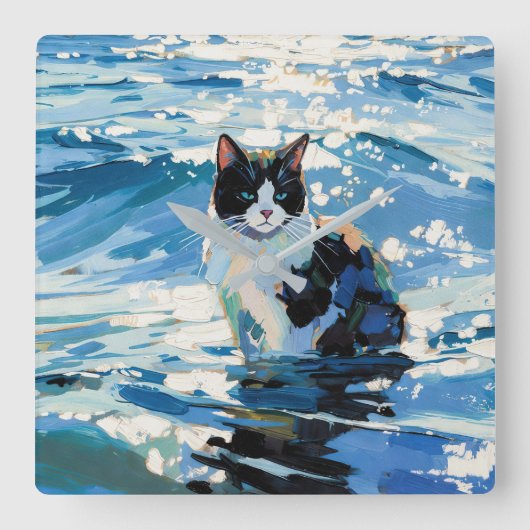 Kat En De Oceaan (#1) Vierkante Klok (Voorkant)