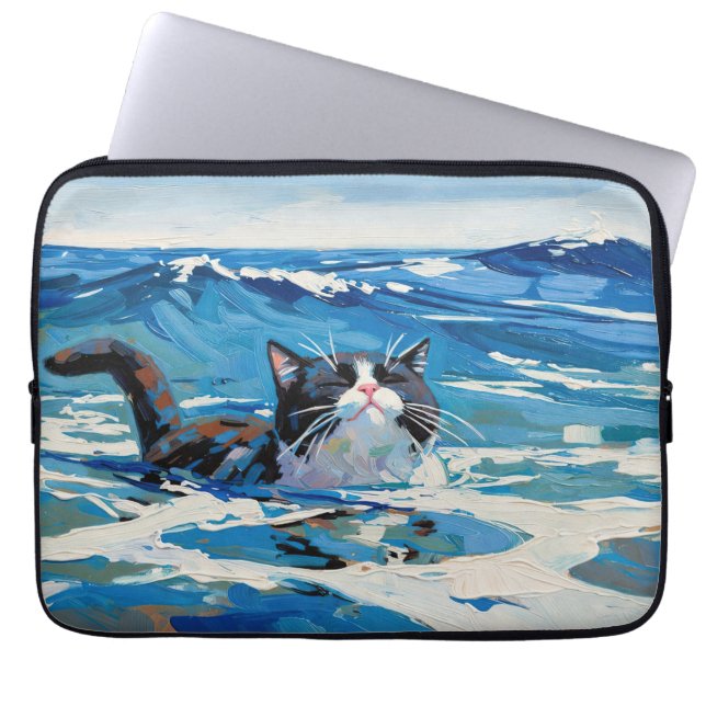 Kat En De Oceaan (#3) Laptop Sleeve (Voorkant)