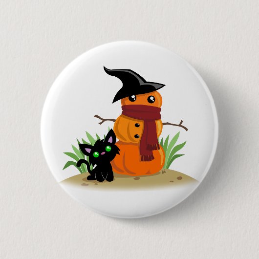 Kat en de Pompoenman Knop Ronde Button 5,7 Cm (Voorkant)
