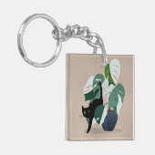 Kat en een Plant, art deco chic, Sleutelhanger (Voorkant Links)