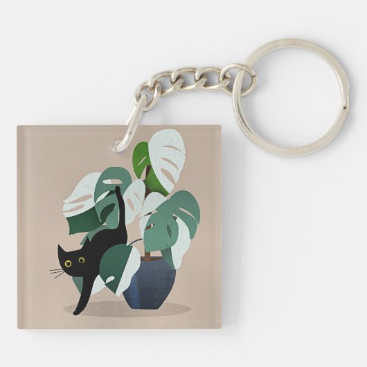 Kat en een Plant, art deco chic, Sleutelhanger (Achterkant)