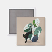 Kat en een Plant kunstwerk Magneet (Voorkant / Achterkant)