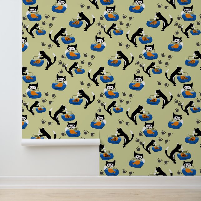 Kat en een vissenkom behang (Applicatie)