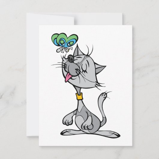 Kat en een vlinder uitnodigingen (Voorkant)