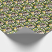 Kat en eendje in madeliefjes cadeaupapier (Hoek)