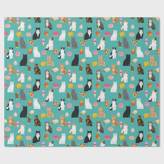 Kat- en eetpatroon cadeaupapier (Vlak)