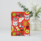 Kat en ei op rood aankondiging (Staand voorkant)