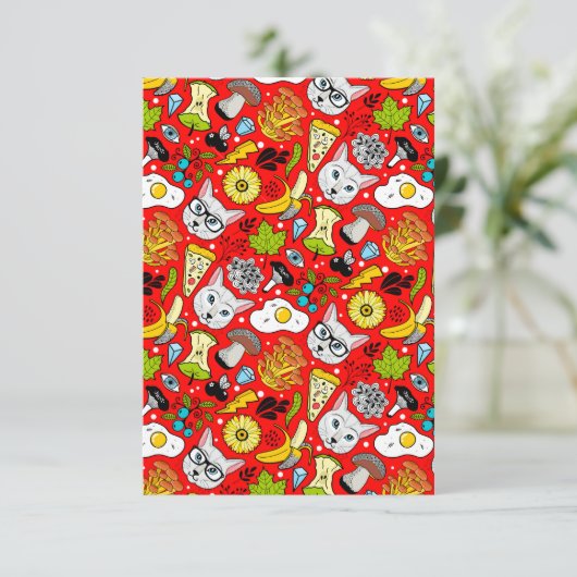 Kat en ei op rood aankondiging (Staand voorkant)